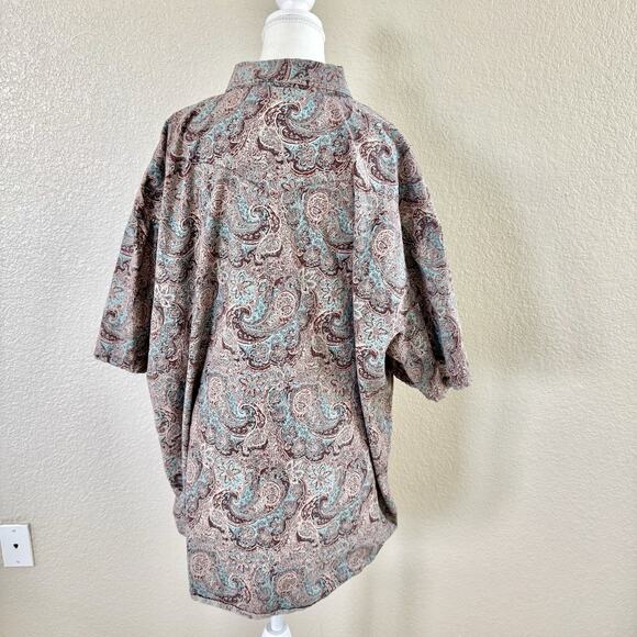 Panhandle Shirt Men’s XXL Button Down Blue Brown Short Sleeve Western Paisley - Picture 5 of 13